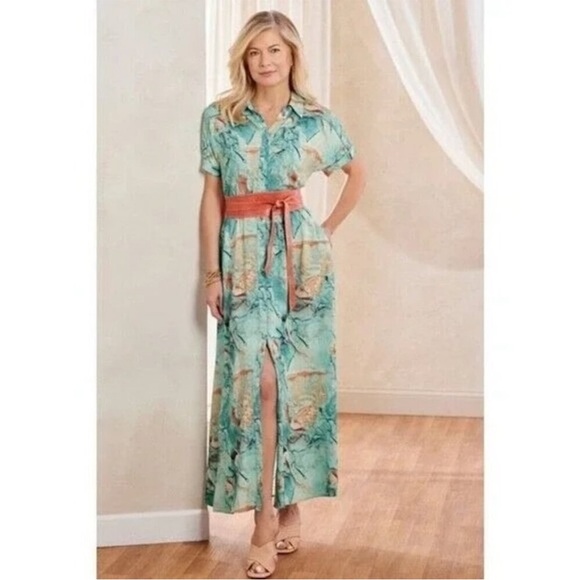 Soft Surroundings Dresses & Skirts - Soft Surroundings waterfront shirt dress abstract teal size M NWT